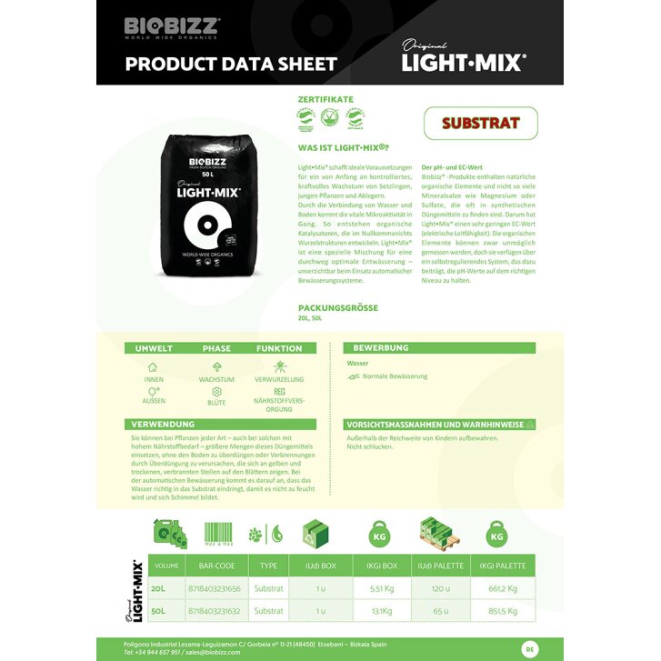 Biobizz Light Mix 20 L, Basissubstrat für Setzlinge und junge Pflanzen