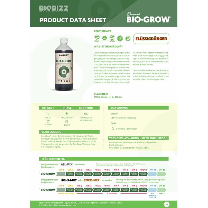 BioGrow Flüssigdünger 1 L, flüssiger Wachstumsdünger auf der
