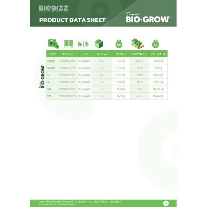 Biobizz Bio-Grow Flüssigdünger 1 L, flüssiger Wachstumsdünger auf der Basis von Zuckerrübenextrakt